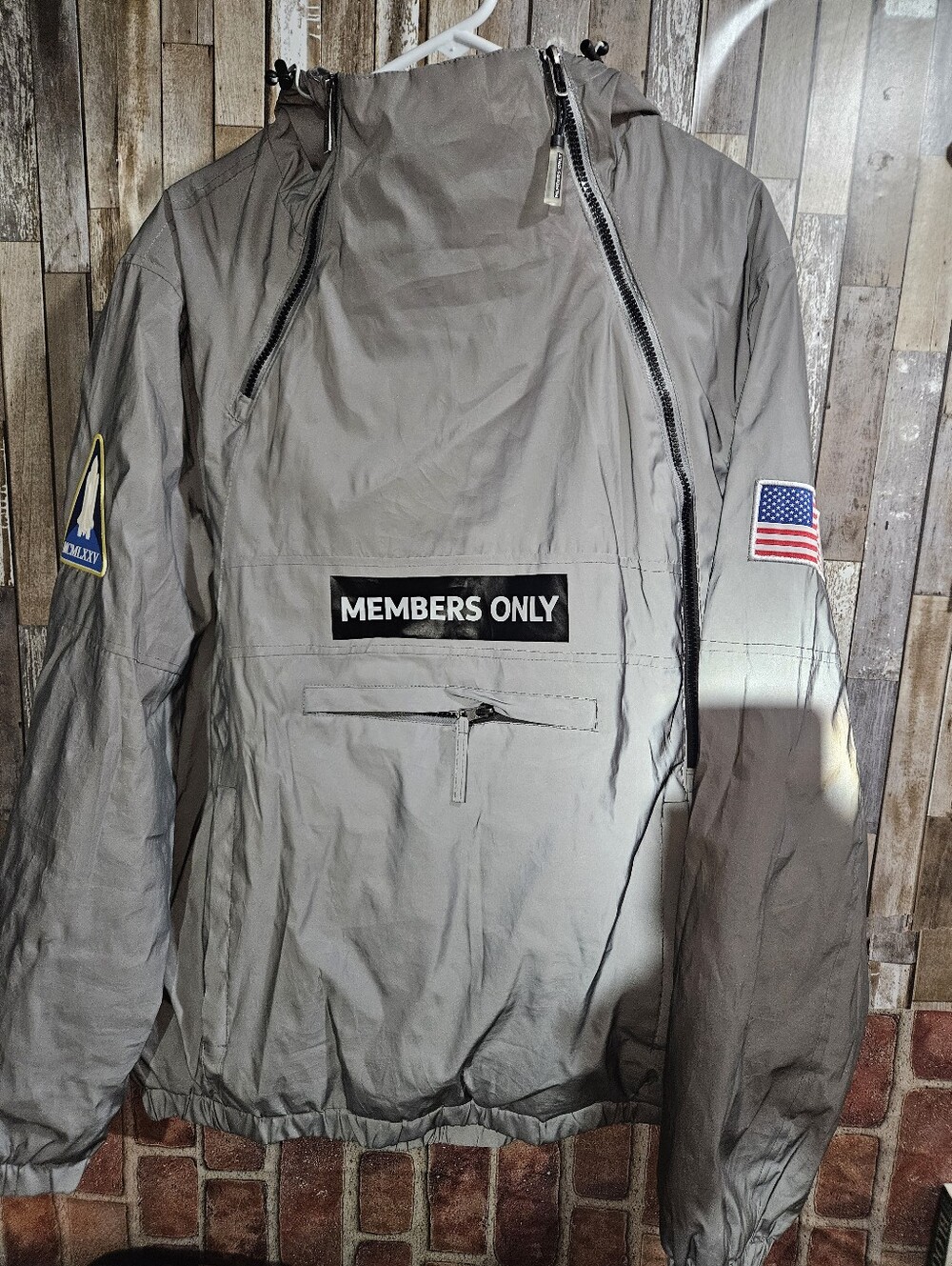 Members Only Light Gray Windbreaker Jacket with Hood